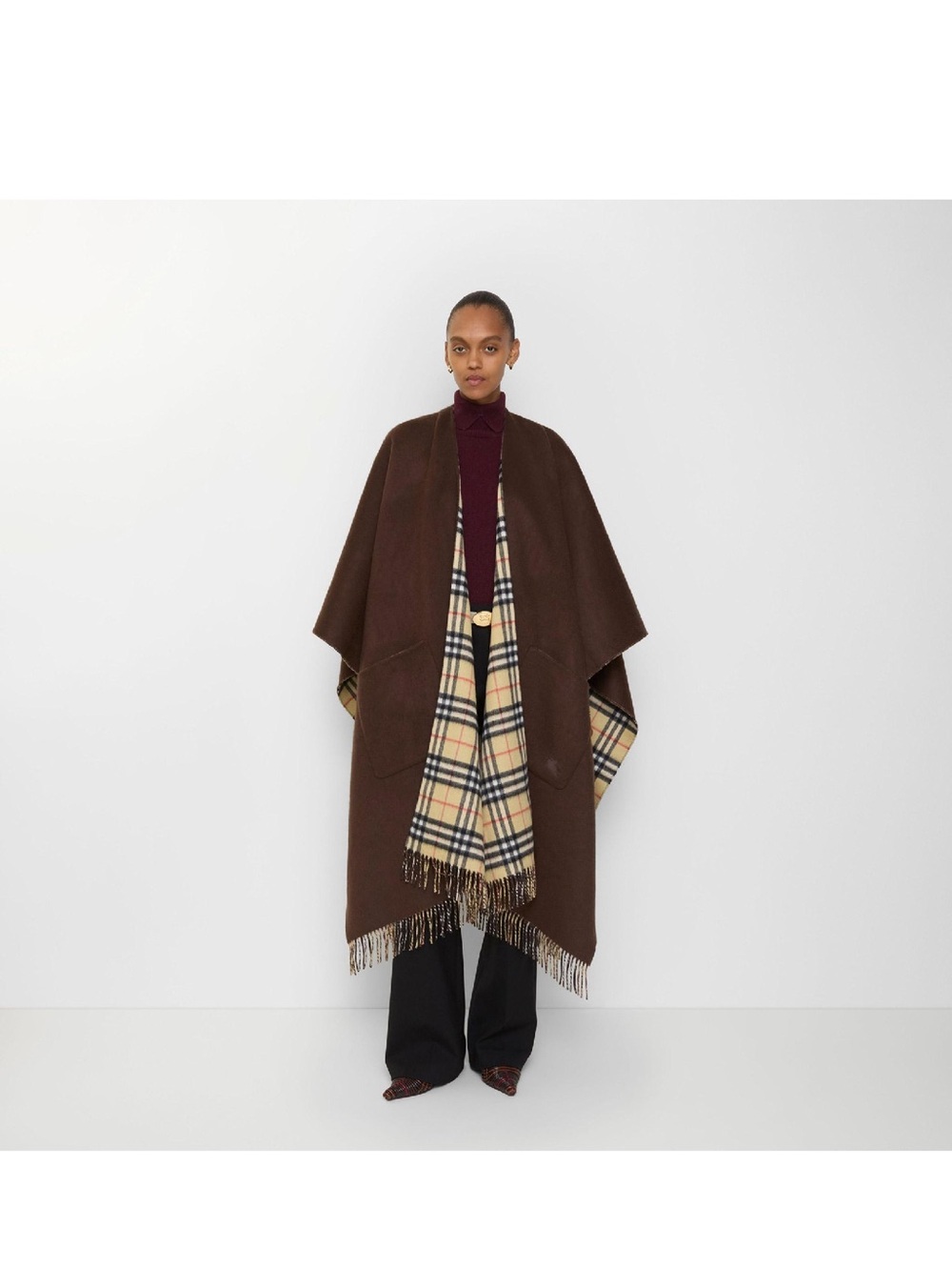 NWT 🌰 Burberry Reversible Check Wool Cashmere Cape made in Scotland